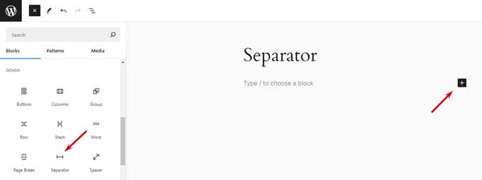 Add a separator block with WordPress