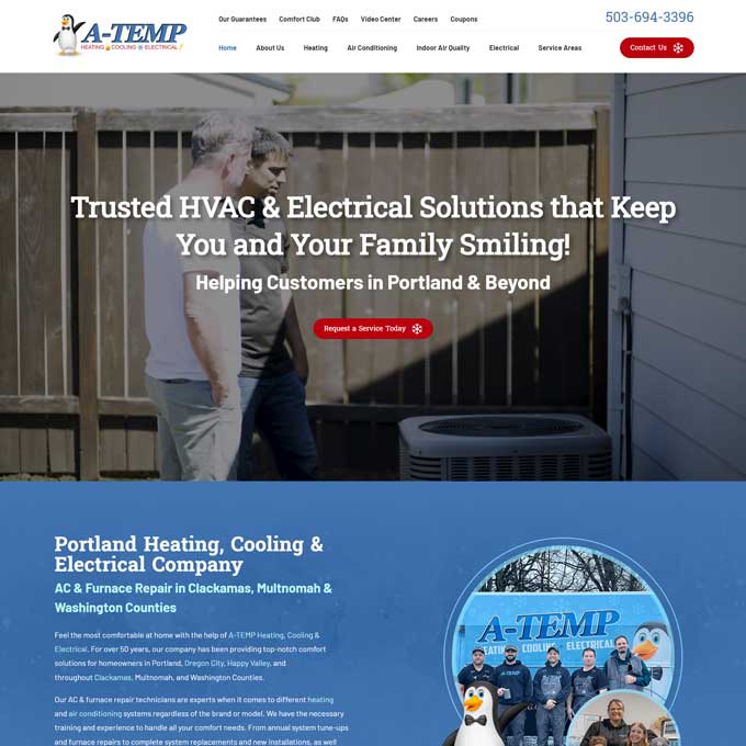 A-Temp Heating, Cooling & Electrical Website