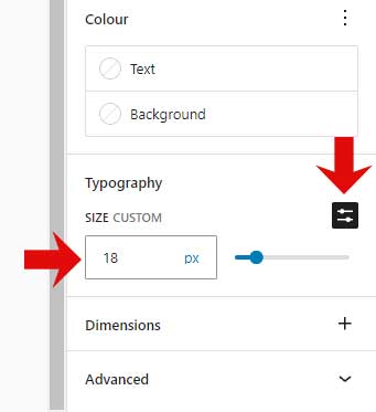 Change font size in the wordpress block editor