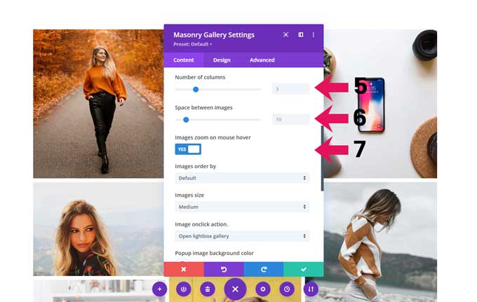 Column settings for the gallery