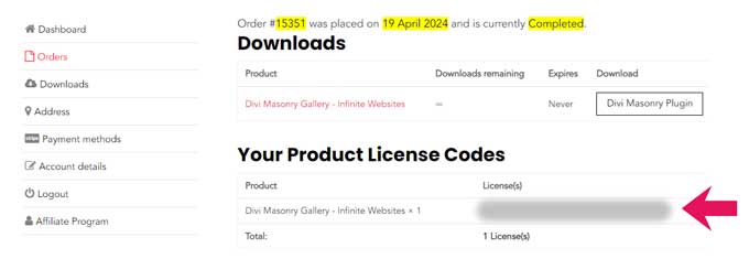 Copy the license code