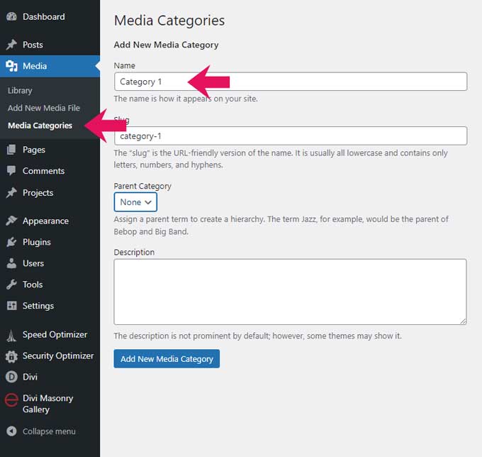 Create categories for the gallery masonry