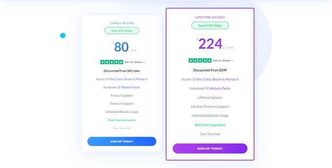 Divi pricing with a discount