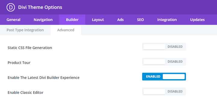 Disable product tour in Divi