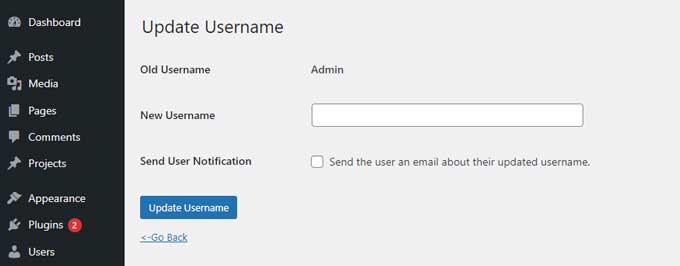 Add a new username in the New Username field