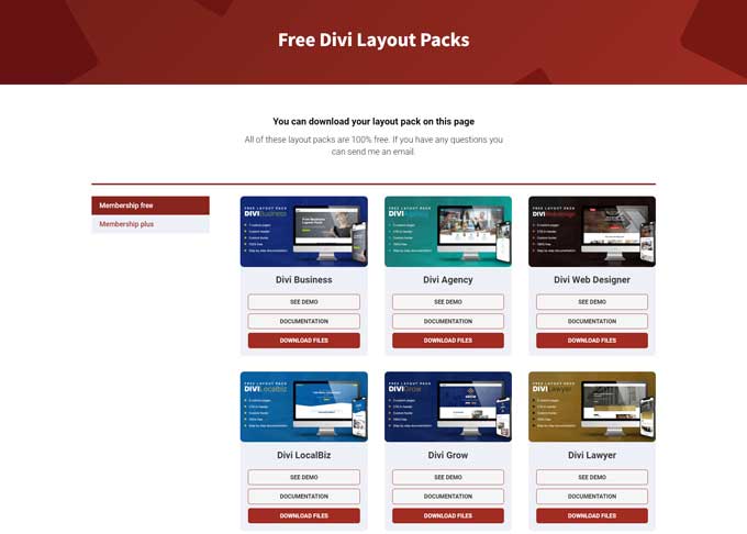 Free membership for Divi layouts