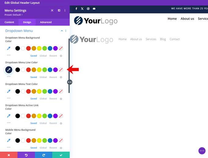 Mobile menu line color