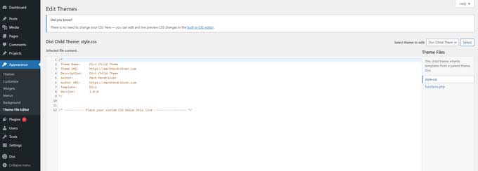 Place your custom CSS in the theme file editor